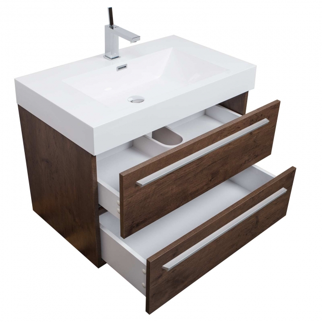 27"  Wall Mounted Single Bathroom Vanity, Rosewood TN-T690-RW
