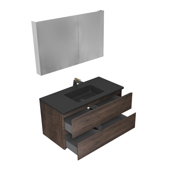 Edith 40" Wall-Mount Bathroom Vanity , Rosewood, Black Top Edith 40" Wall-Mount Bathroom Vanity , Rosewood, Black Top