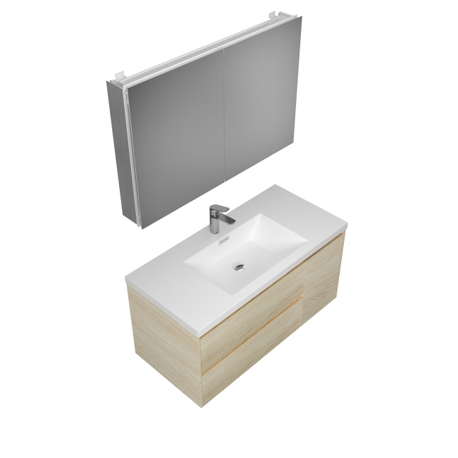 Andes 41.9" Wall-Mount Bathroom Vanity in White Oak with White Vanity Top TN-AD1065L-WO