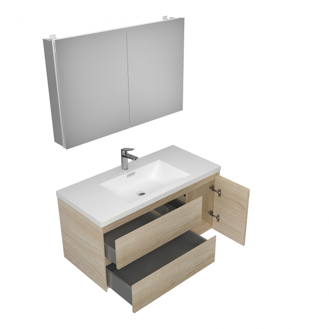 Andes 41.9" Wall-Mount Bathroom Vanity in White Oak with White Vanity Top TN-AD1065L-WO