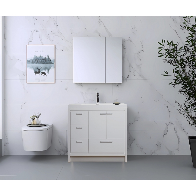 CBI 36" Inch Modern Bathroom Vanity TN-LA900L-HGW, Gloss White