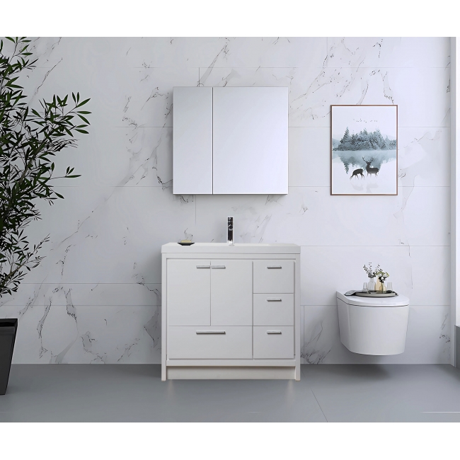 Enna 36" Inch Modern Bathroom Vanity TN-LA900R-HGW, Gloss White