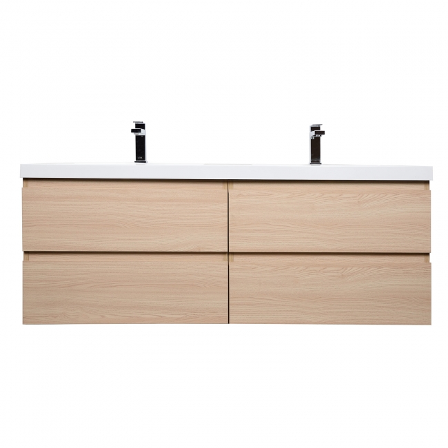 Angela 48" Contemporary Double Wall Mounted Bathroom Vanity, White Oak Angela 48" Contemporary Double Wall Mounted Bathroom Vanity, White Oak