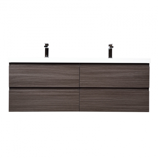 Angela 48" Contemporary Double Wall Mounted Bathroom Vanity, Char Oak