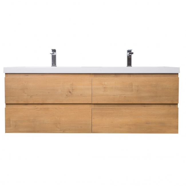 Angela 48" Contemporary Double Wall Mounted Bathroom Vanity, Natural Oak