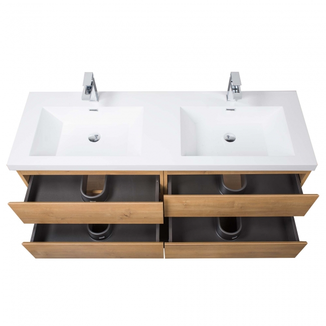 Angela 48" Contemporary Double Wall Mounted Bathroom Vanity, Natural OakAngela 48" Contemporary Double Wall Mounted Bathroom Vanity, Natural Oak