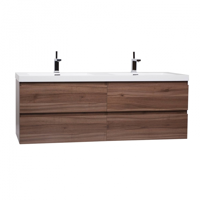 Angela 48" Contemporary Double Wall Mounted Bathroom Vanity, Walnut