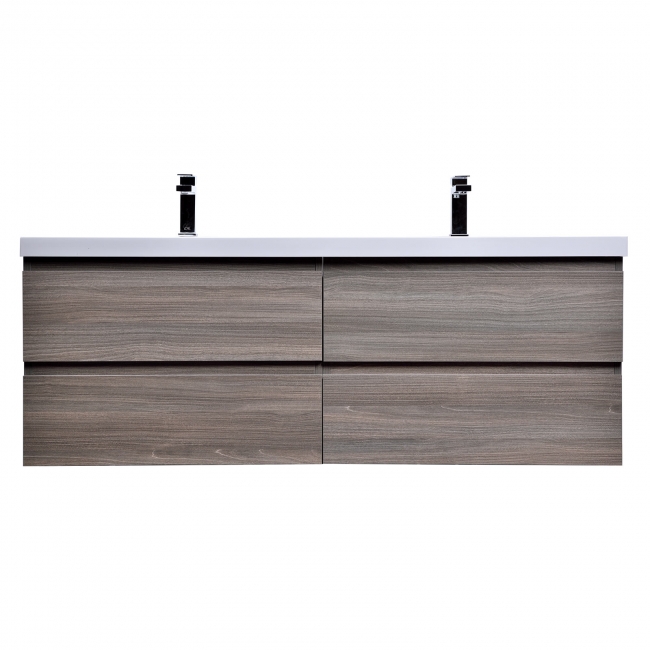 Angela 48" Contemporary Double Wall Mounted Bathroom Vanity, Maple Grey