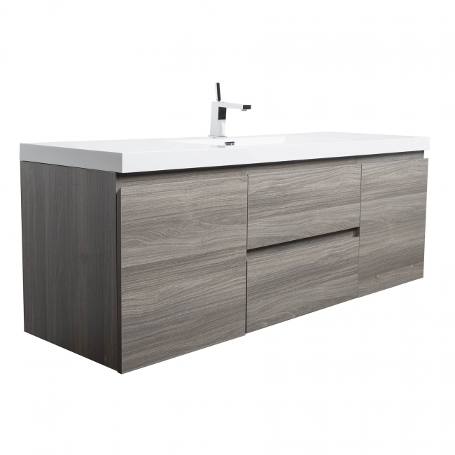 59" Angela Wall Mounted Modern Single Vanity,  Maple Grey