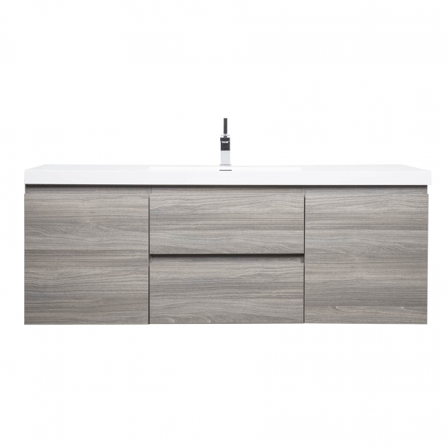 59" Angela Wall Mounted Modern Single Vanity,  Maple Grey