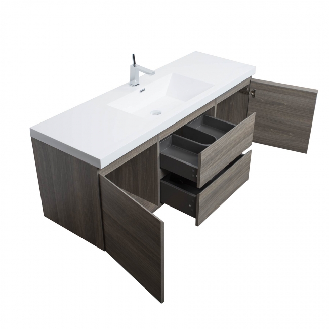 59" Angela Wall Mounted Modern Single Vanity,  Maple Grey