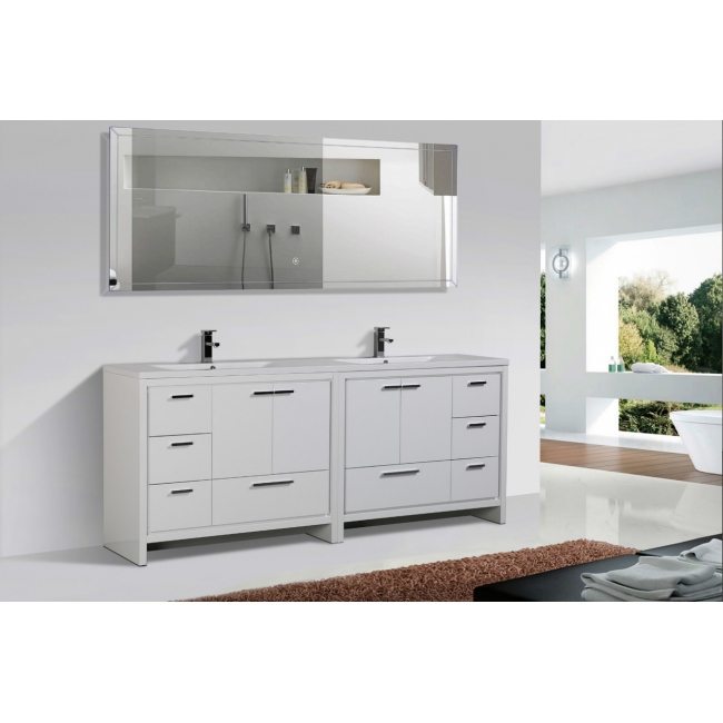 Enna 72" Free Standing Bath Vanity with Double Sink, Gloss White TN-LA1800-HGW