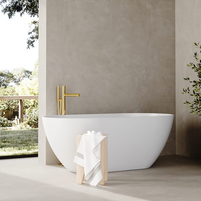 ConceptBaths Forest 59" x 27.5" Solid Surface Freestanding Soaking Bathtub with Intergrated Drain and Overflow - Matte Whtie