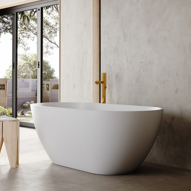 ConceptBaths Forest 59" x 27.5" Solid Surface Freestanding Soaking Bathtub with Intergrated Drain and Overflow - Matte Whtie