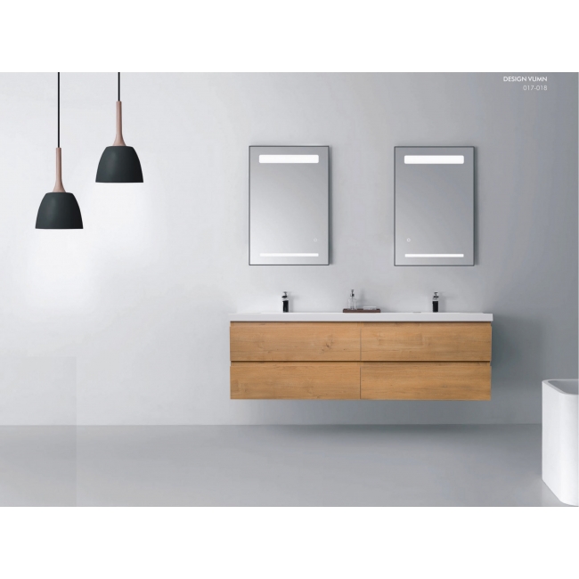 Angela 48" Contemporary Double Wall Mounted Bathroom Vanity, Natural Oak