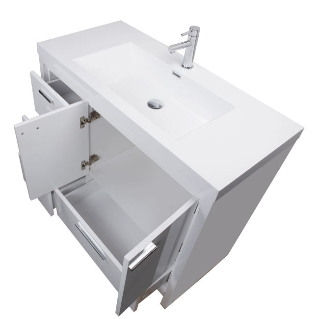 CBI 42 Inch Enna Hight Gloss White Modern Bathroom Vanity, Gloss White