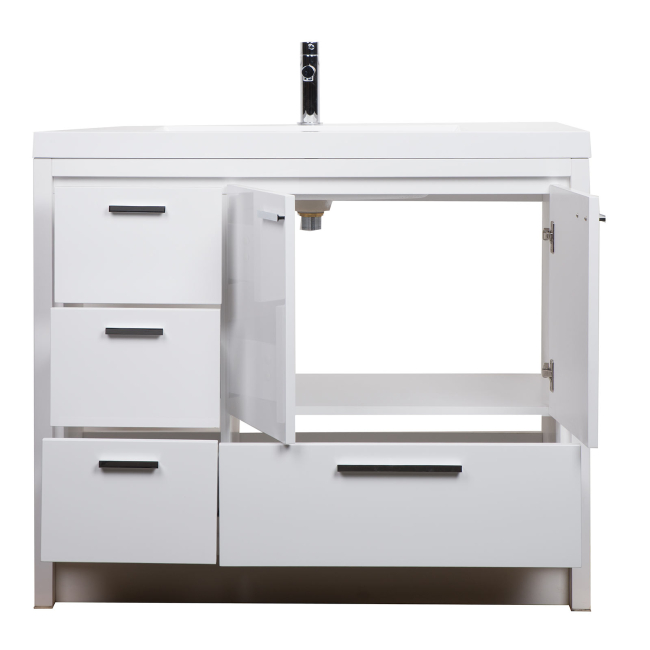CBI 42 Inch Enna Hight Gloss White Modern Bathroom Vanity, Gloss White