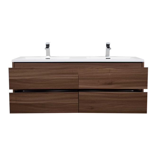 Bradford 54" Contemporary Double Sink Wall Mounted Bathroom Vanity, WalnutBradford 54" Contemporary Double Sink Wall Mounted Bathroom Vanity, WalnutBradford 54" Contemporary Double Sink Wall Mounted Bathroom Vanity, Walnut