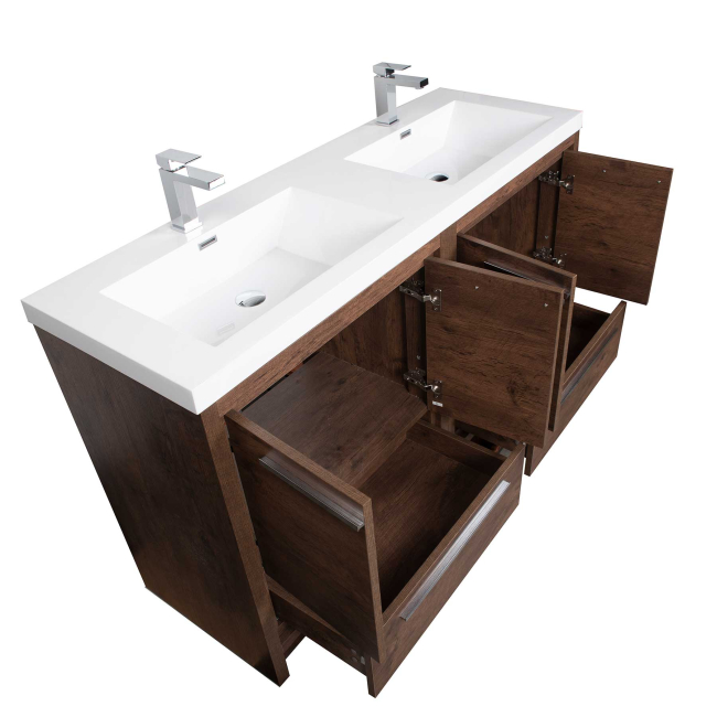 Enna 60" Free Standing Bath Vanity with Double Sink,Rosewood