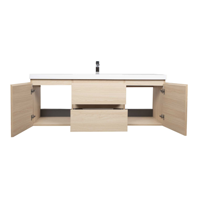 Angela 60" Wall Mounted Modern Single Vanity,  White Oak Angela 60" Wall Mounted Modern Single Vanity,  White Oak