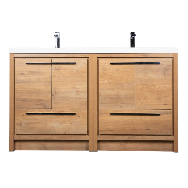Enna 60" Free Standing Bath Vanity with Double Sink, Natural Oak