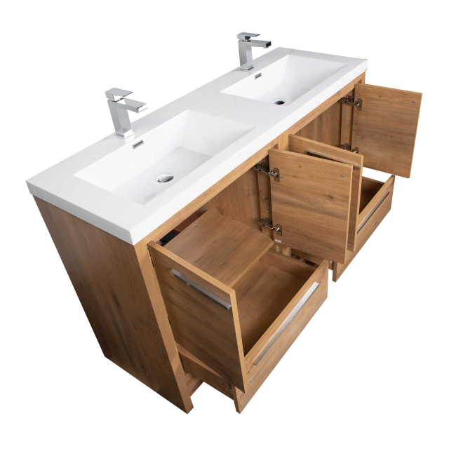 Enna 60" Free Standing Bath Vanity with Double Sink, Natural Oak
