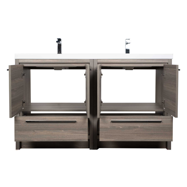 Enna 60" Free Standing Bath Vanity with Double Sink, Maple Grey