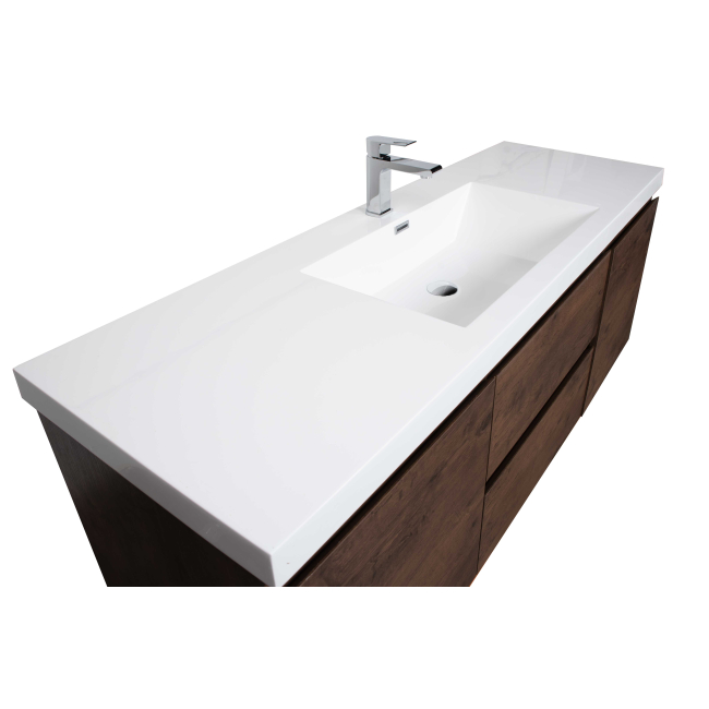 Angela 60" Wall Mounted Modern Single Vanity,  Rosewood