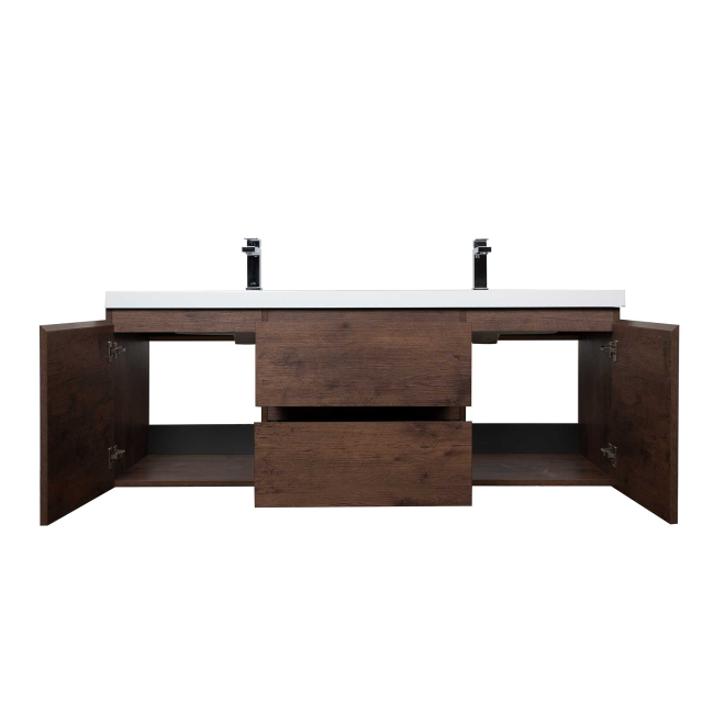 Angela 60" Wall Mounted Modern Single Vanity,  RosewoodAngela 60" Wall Mounted Modern Single Vanity,  Rosewood