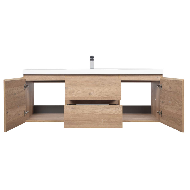 Angela 60" Wall Mounted Modern Single Vanity,  Rd Oak