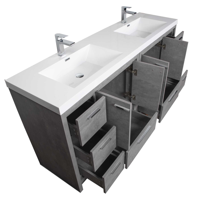 Enna 72" Free Standing Bath Vanity with Double Sink, Cement Grey