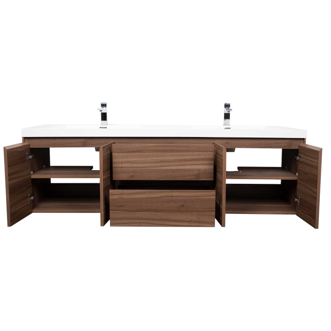 Andes 72" Contemporary Double Wall Mounted ,Wallnut