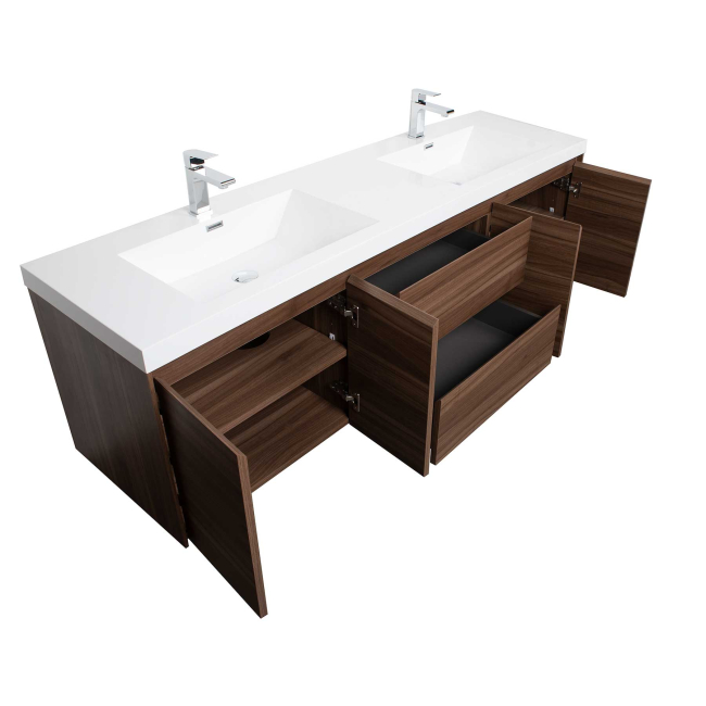 Andes 72" Contemporary Double Wall Mounted ,Wallnut