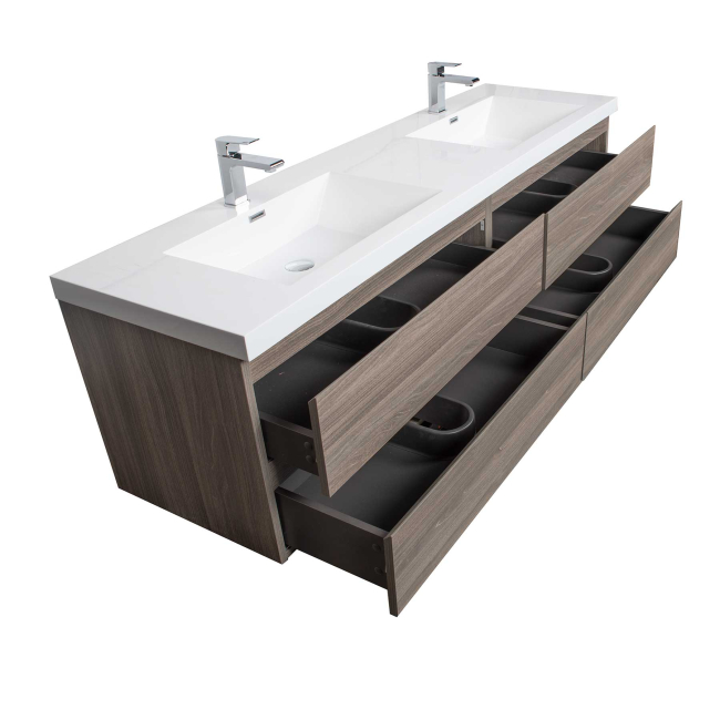 Angela 84 In. Contemporary Double Wall Mounted Bathroom Vanity, Maple Grey Angela 84 In. Contemporary Double Wall Mounted Bathroom Vanity, Maple Grey