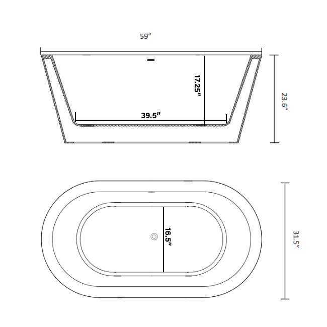 Oasis Acrylic Freestanding Soaking Bathtub  59" x 31.5"