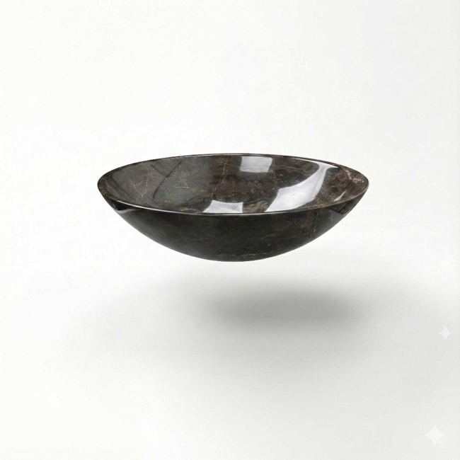 16 Inch Hand-Carved Dark Emperador Marble Vessel Sink