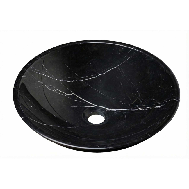 16 Inch Midnight Marquina- Hand-Carved Natural Black Stone Vessel Sink