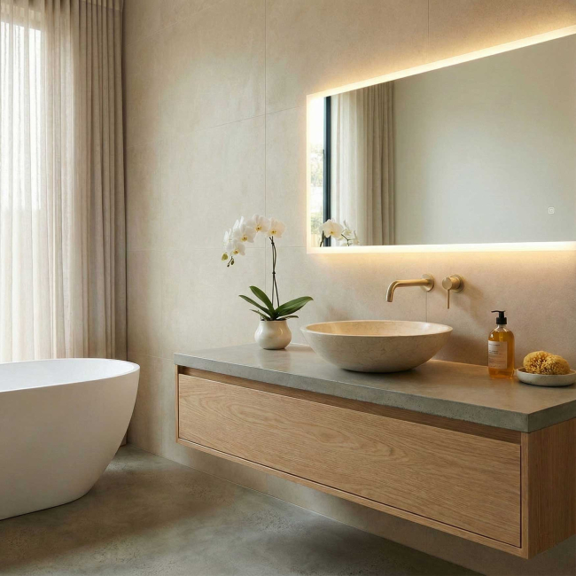 16 Inch Round Natural Galala Stone Vessel Sink  LM-W4012GL