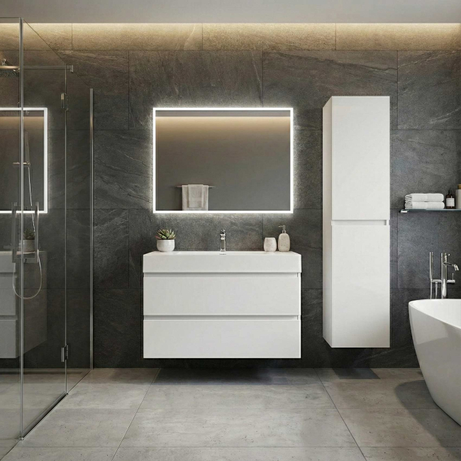 Angela 16 inch Wall Mounted Linen Cabinet in Gloss White