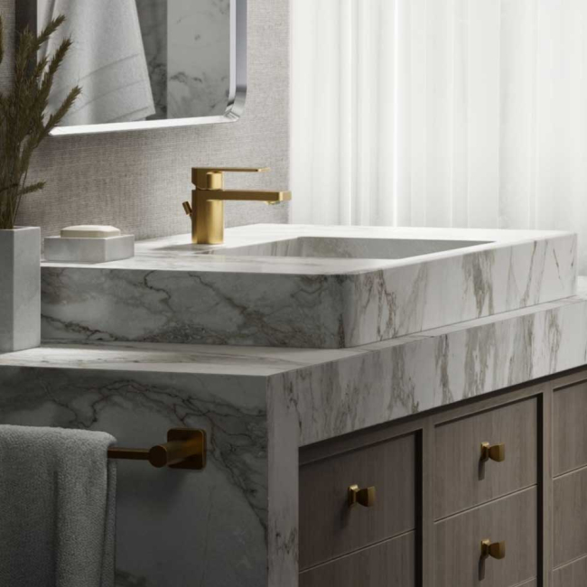 Kohler Parallel® Single-Handle Bathroom Sink Faucet in Vibrant Brushed Moderne Brass