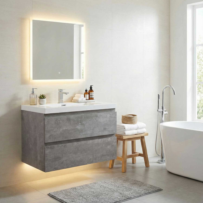 Angela 30 Inch  Wall-Mount Bathroom Vanity TN-AG750-CG, Cement Grey