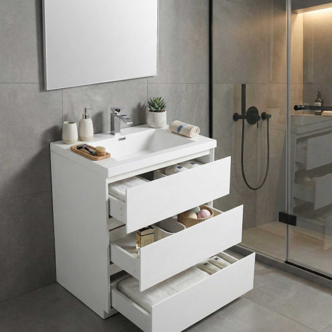 Buy Edison 29.5 Inch Single Bathroom Vanity Set in High Gloss White TN-ED750-HGW  - Conceptbaths.com
