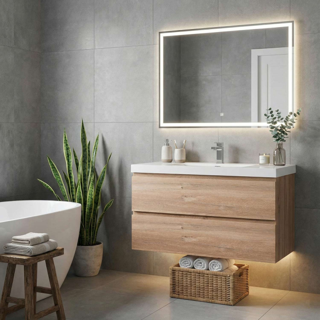 Angela 35.5" Wall-Mount Bathroom Vanity, Red Oak TN-AG900-RO