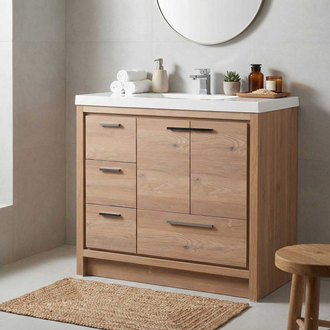 Enna 36 Inch Modern Bathroom Vanity in Natural Oak, TN-LA900L-RO