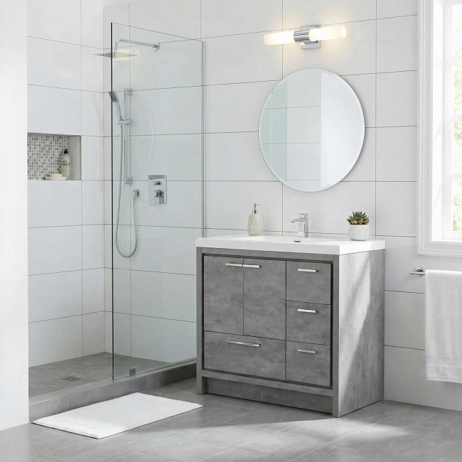 CBI Enna 36  Inch Modern Bathroom Vanity Cemeng Grey, TN-LA900R-CG