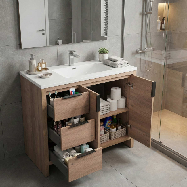 Evan 35.5" Modern Bathroom Vanity Red Oak TN-EV900-RO