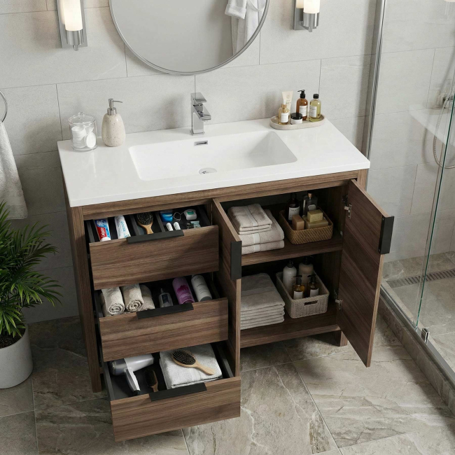 Evan 35.5" Modern Bathroom Vanity, Walnut