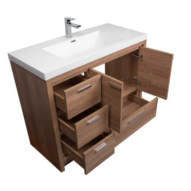 CBI 42 Inch Modern Bathroom Vanity, Red Oak