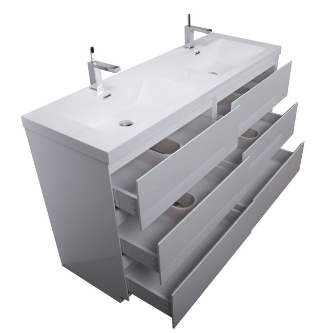 CBI Edison 60 Inch Double Modern Bathroom Vanity High Gloss White