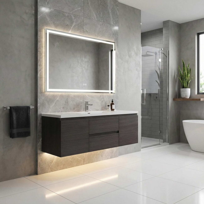 Buy 59 Inch Angela Wall Mounted Modern Single Vanity in Char Oak TN-AG1500-1S-CO  | Conceptbaths.com